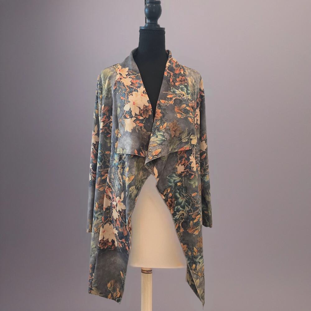 Anthropologie Solitaire Faux Suede Floral Open Cardigan. Size L.  Ret. $128
